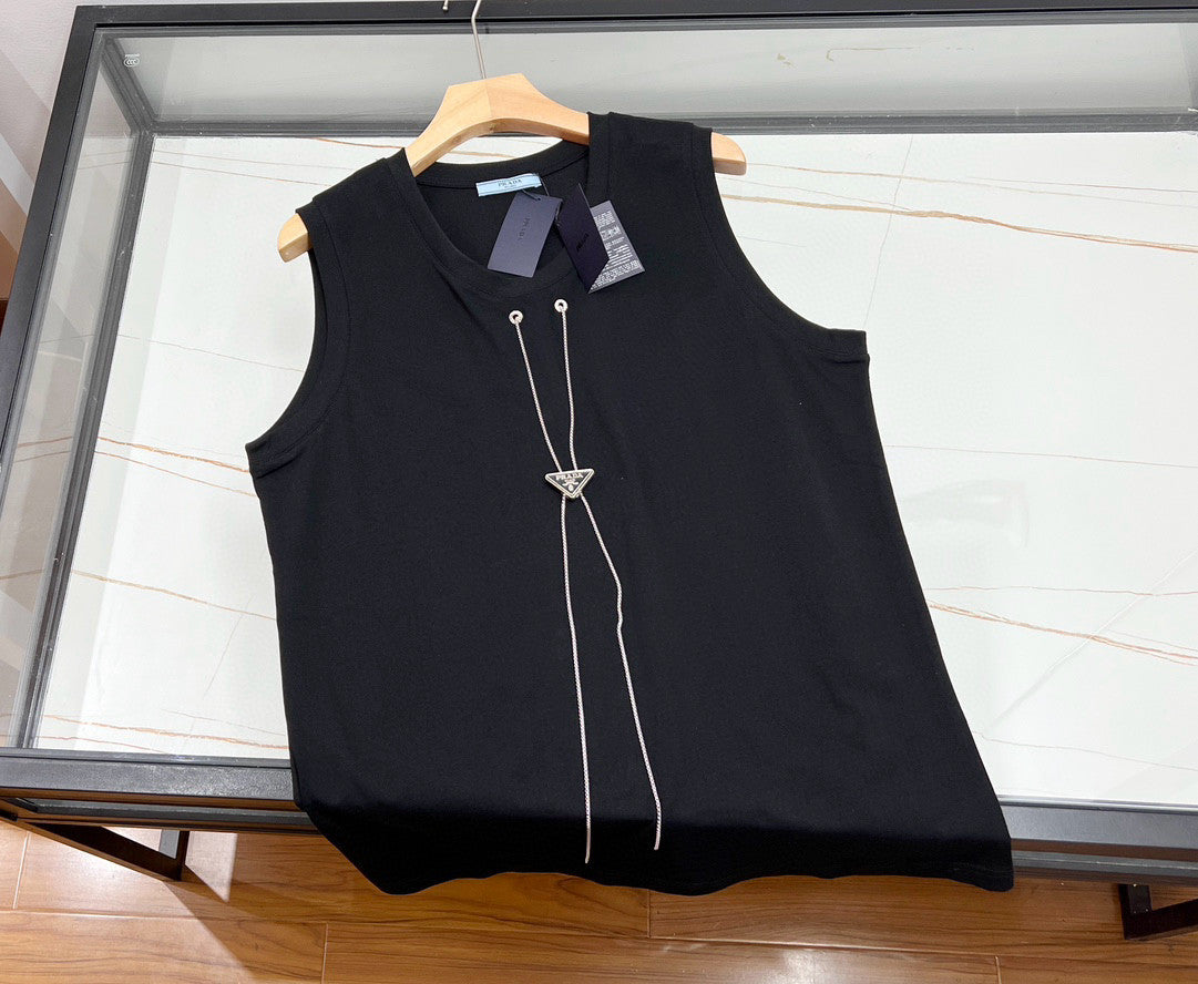 Men's and Women's Summer Alphabet Iron Tag Hanger Chain Solid Colour Cotton Sleeveless Tank Top Vest #97868