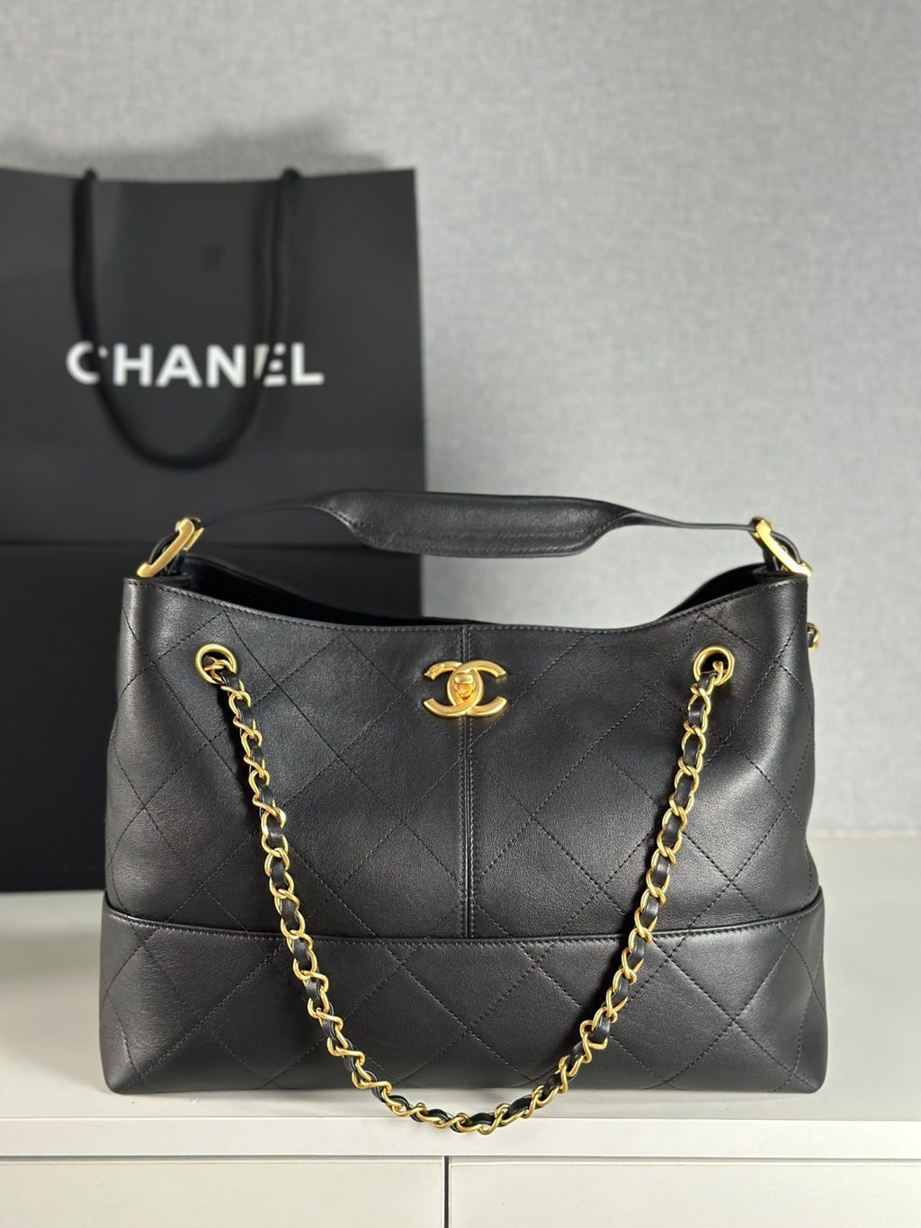 25a Hobo Full-leather Black & Gold Horizontal Tote Bag Stylish Luxury Shimmering Shoulder Bag Handheld Large Capacity Bags  #82167A