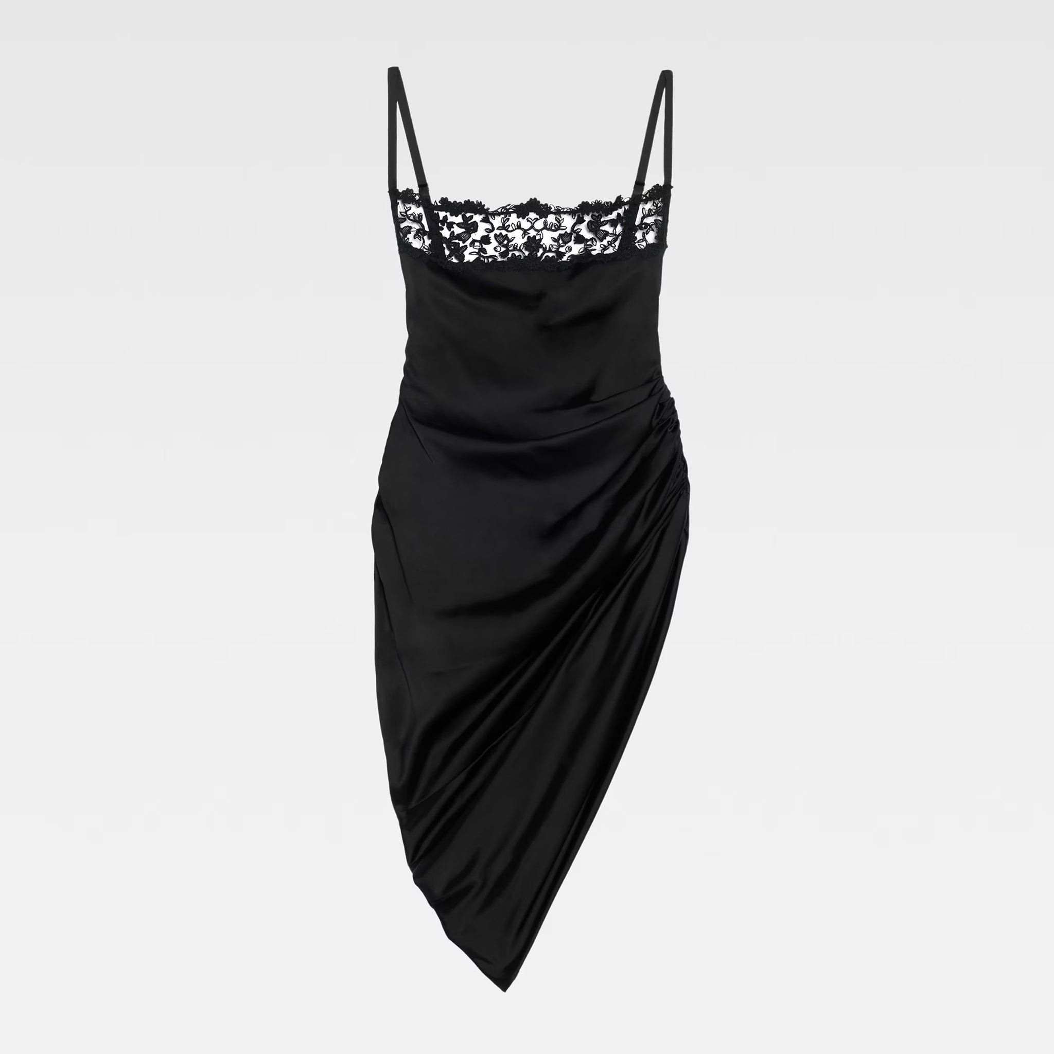 Jacquemus Women's Summer Solid Color Asymmetric Hollow Out Lace Splicing Short Sleeveless Halter Pleated Dresses Ngvp #9182