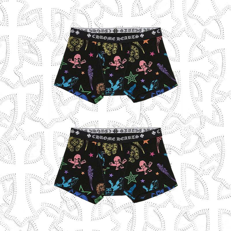 Men's And Women's Pure Color Sanskrit Print Cotton High Elasticity Boxer Briefs Underwear #77394