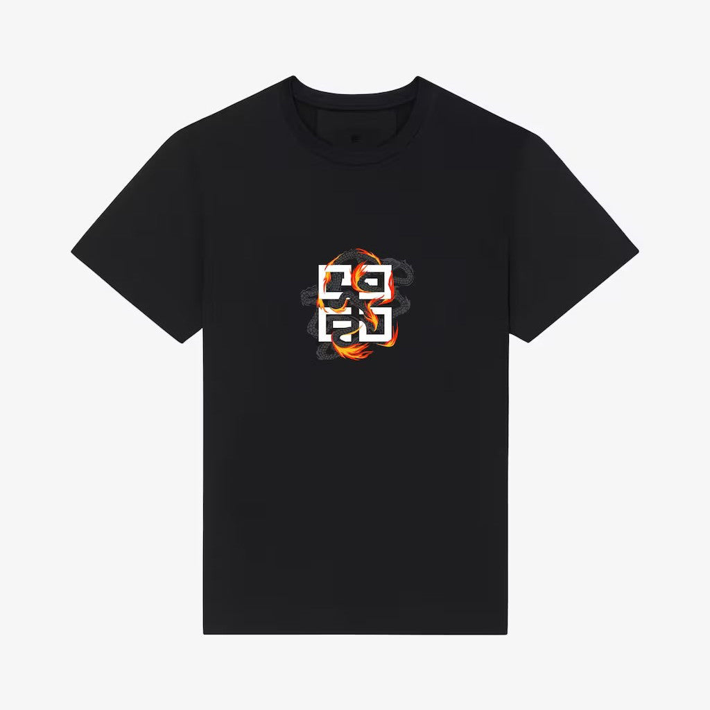 Men's Spring/Summer Cotton 4G Dragon Printed Short Sleeve Black Slim Fit Straight T-shirt #98322