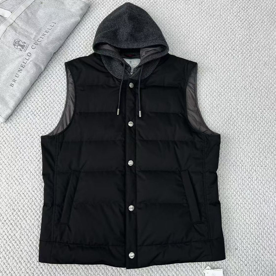 BC Men's Fall/Winter High-Street Color-Blocked Single-Breasted Solid Sleeveless Hooded Down Vest Ngvp #2321