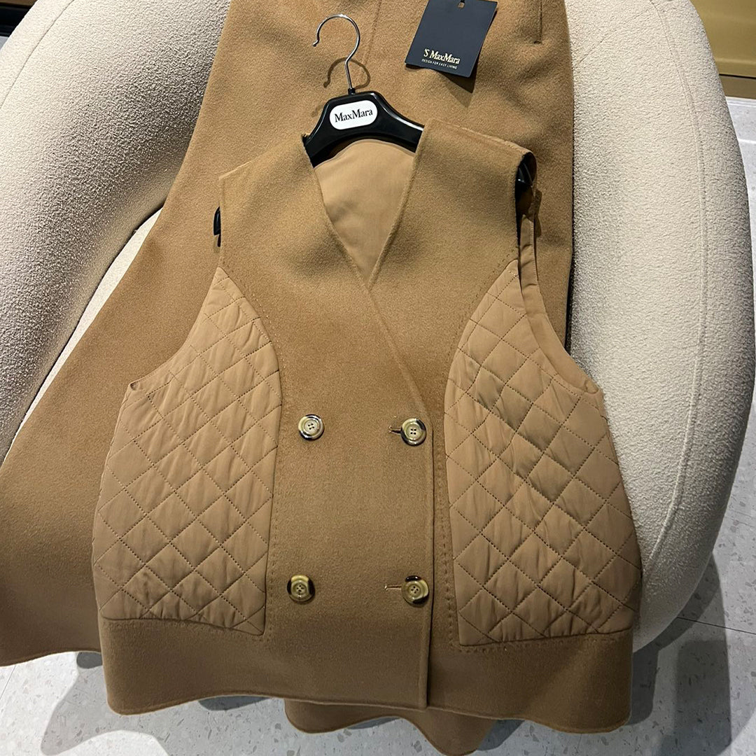 MaxMara Women's Autumn And Winter Solid Color Vintage Cashmere Sleeveless Vest Jacket Casual Elastic Waist Straight Pants Suit Set Ngvp #9381