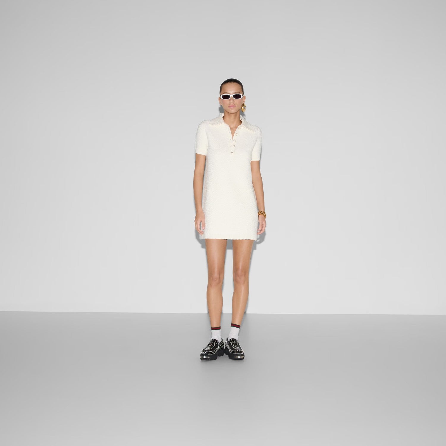 Women's Spring and Autumn Solid Color Wool Polo Neck Short Sleeve Neck Dresses Ngvp #9194