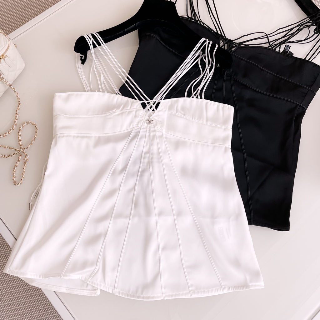 Women's Summer Solid Color Silhouette Strappy Camisole Tank Top #72354