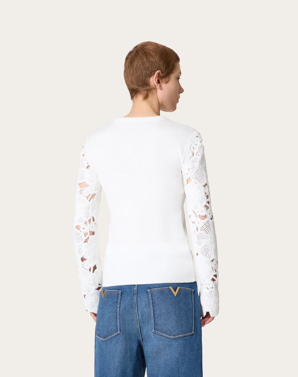 Women's Spring And Winter Knitted Embroidery Hollow Round Neck Cotton Solid Color Long Sleeve Sweater Ngvp #9416