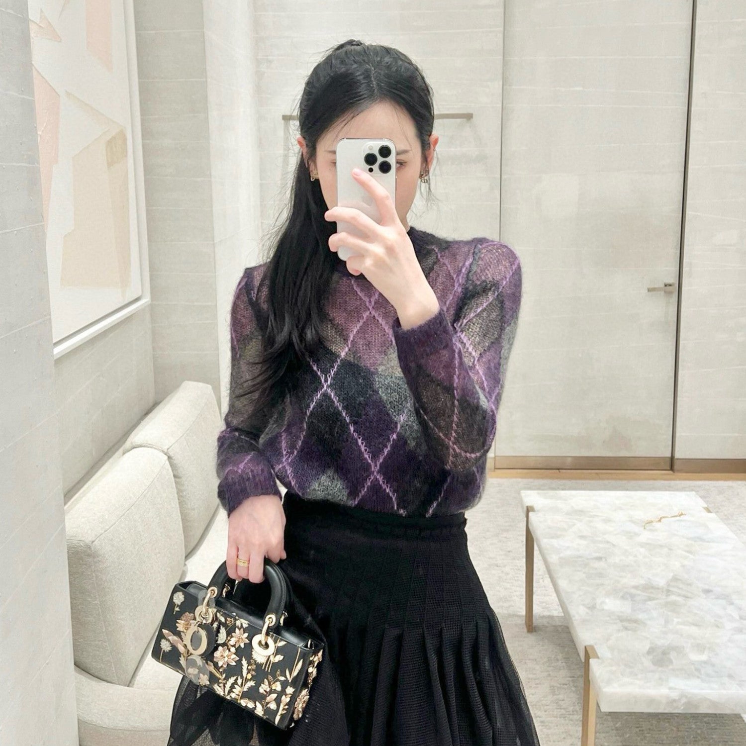 Women's Spring & Autumn Mohair Colorblocking Embroidery Round Neck Long Sleeve Fitted Knitted Sweater Ngvp 9752