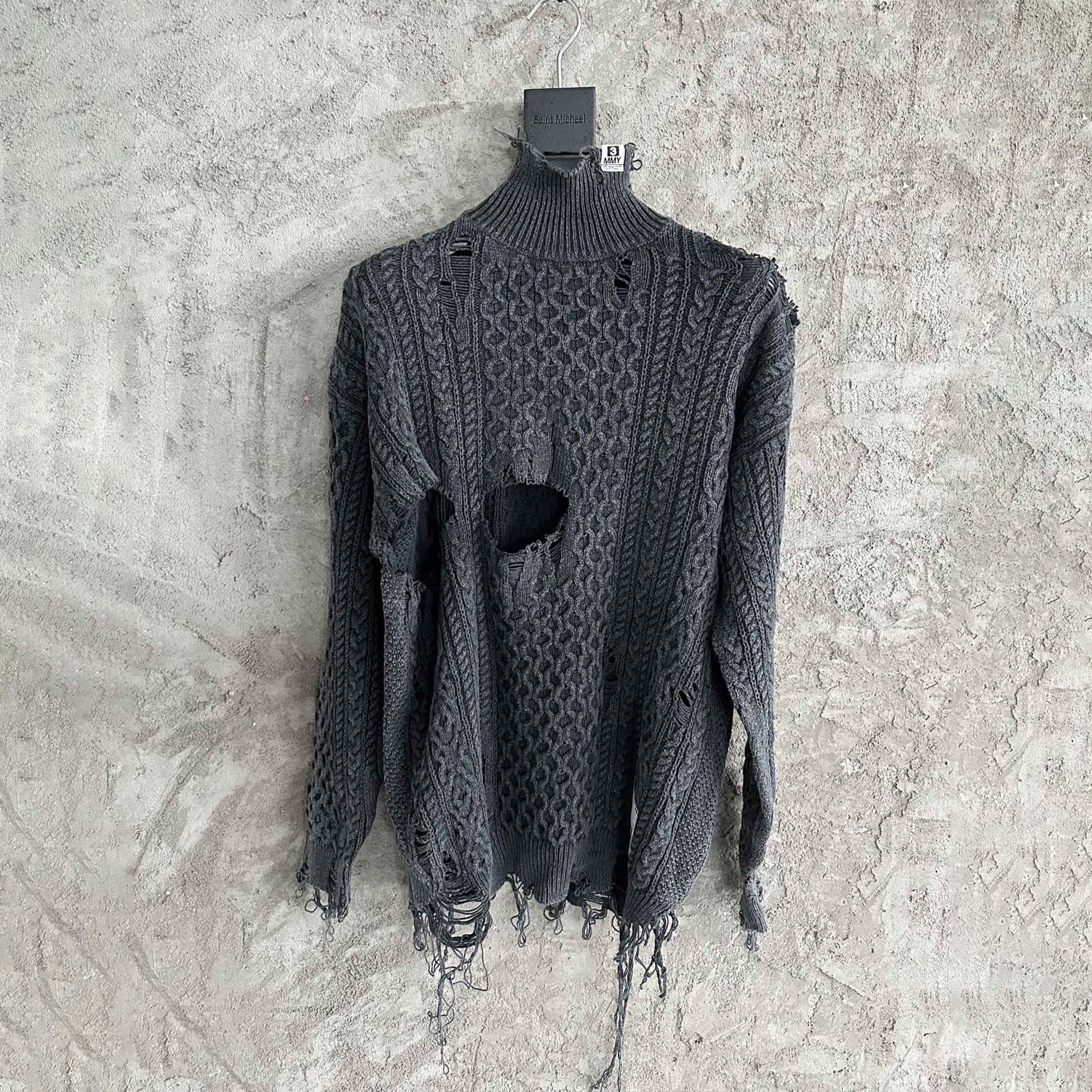 Maison Mihara Yasuhiro Men's Women's Autumn And Winter Vintage Distressed High Street Hole Breaking Sweater High Neck Long Sleeve Cozy Knitted Ngvp #8792