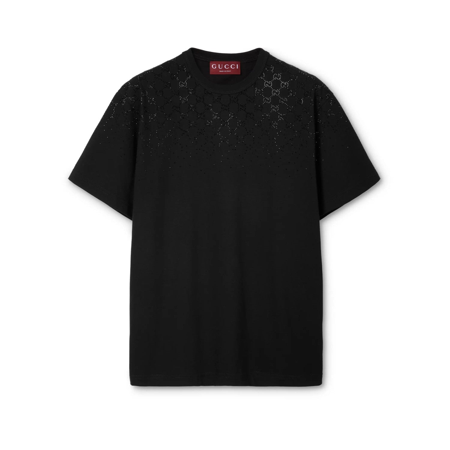 Men's Spring/Summer GG-Embellished Imitation Crystal Knit Cotton T-Shirt Black Gradient Subtle Short-Sleeve Fashionable Trendy T-Shirt #194064
