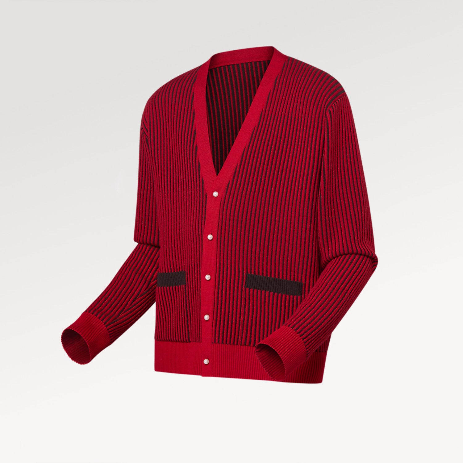 Lv X Park Seo Bo Wool Cardigan Men's Striped Jacquard Single-breasted V-neck Spring And Autumn Fashion Red Knitted Cardigan Jacket #71796
