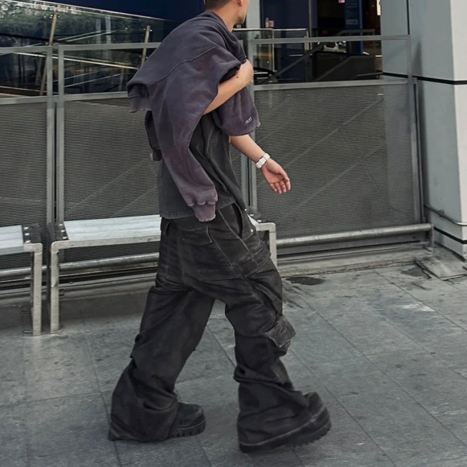 Men's And Women's Seasonal Retro Distressed Gradient Washed Wide Leg Workwear Denim Pants Ngvp #8322