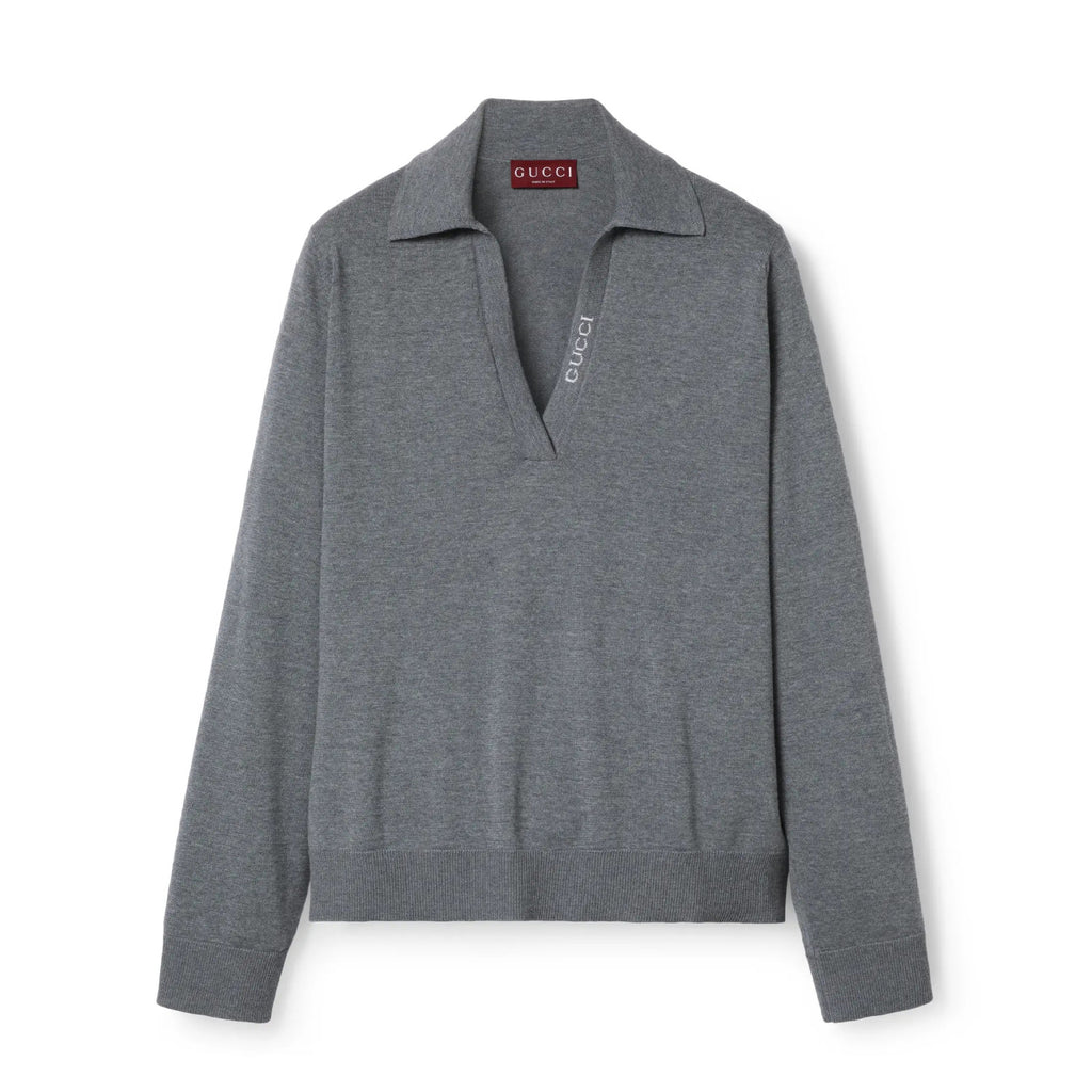 Women's Spring/Summer Solid Color Logo Letter Printed Polo Neck Pullover Long Sleeve T-Shirt #73822