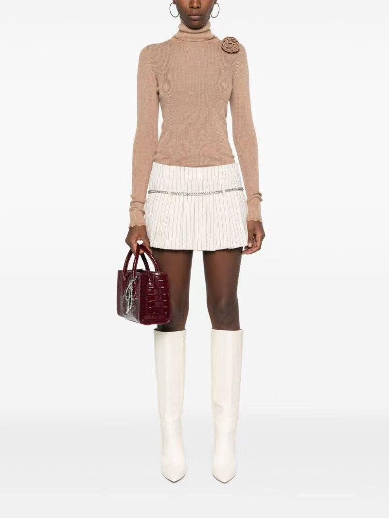 Blumarine Women's Spring. Autumn And Winter Three-Dimensional Floral Wool Solid Color Pullover Long-Sleeved Knitted Turtleneck Sweater Ngvp #9584