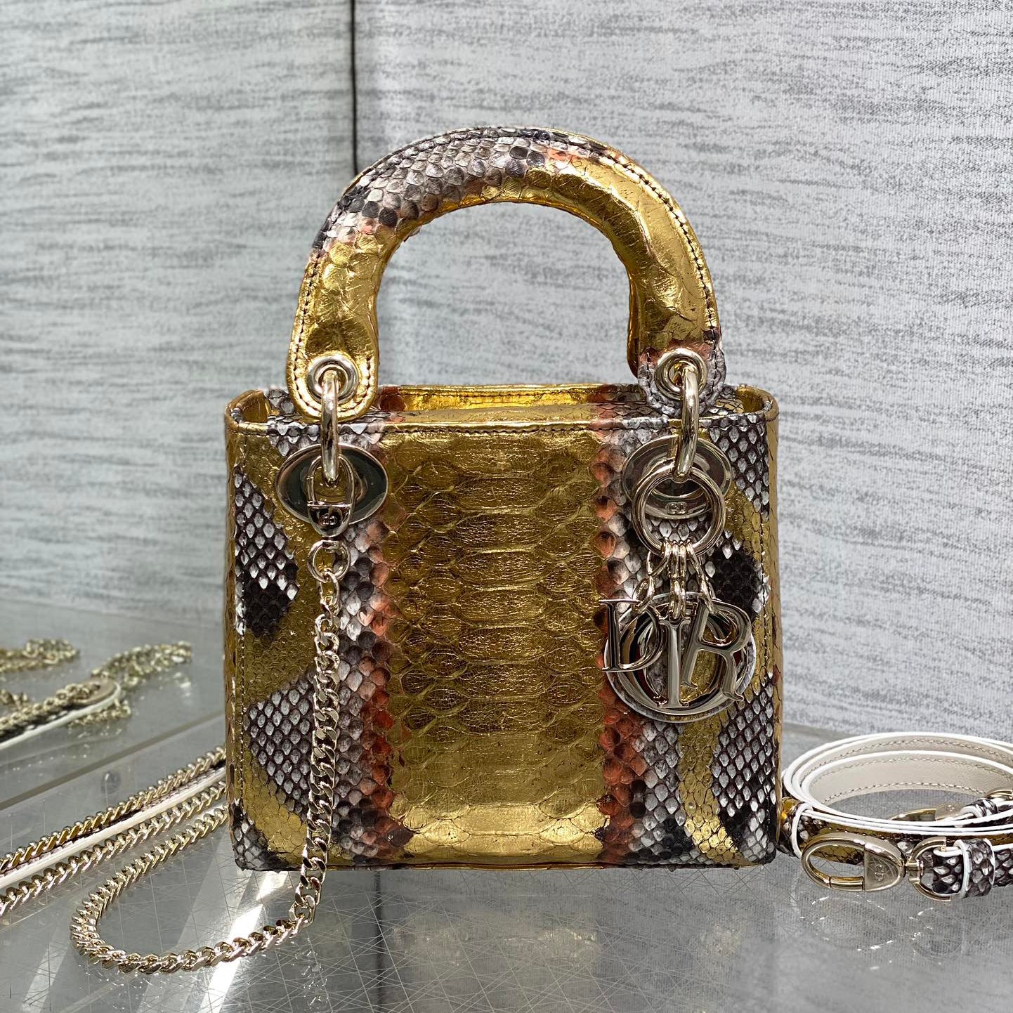 CD Lady Women's Solid Color Metal Pendant Detachable Chain Shoulder Strap Snake Skin Single Shoulder Crossbody Handbag Bag Bags #77722