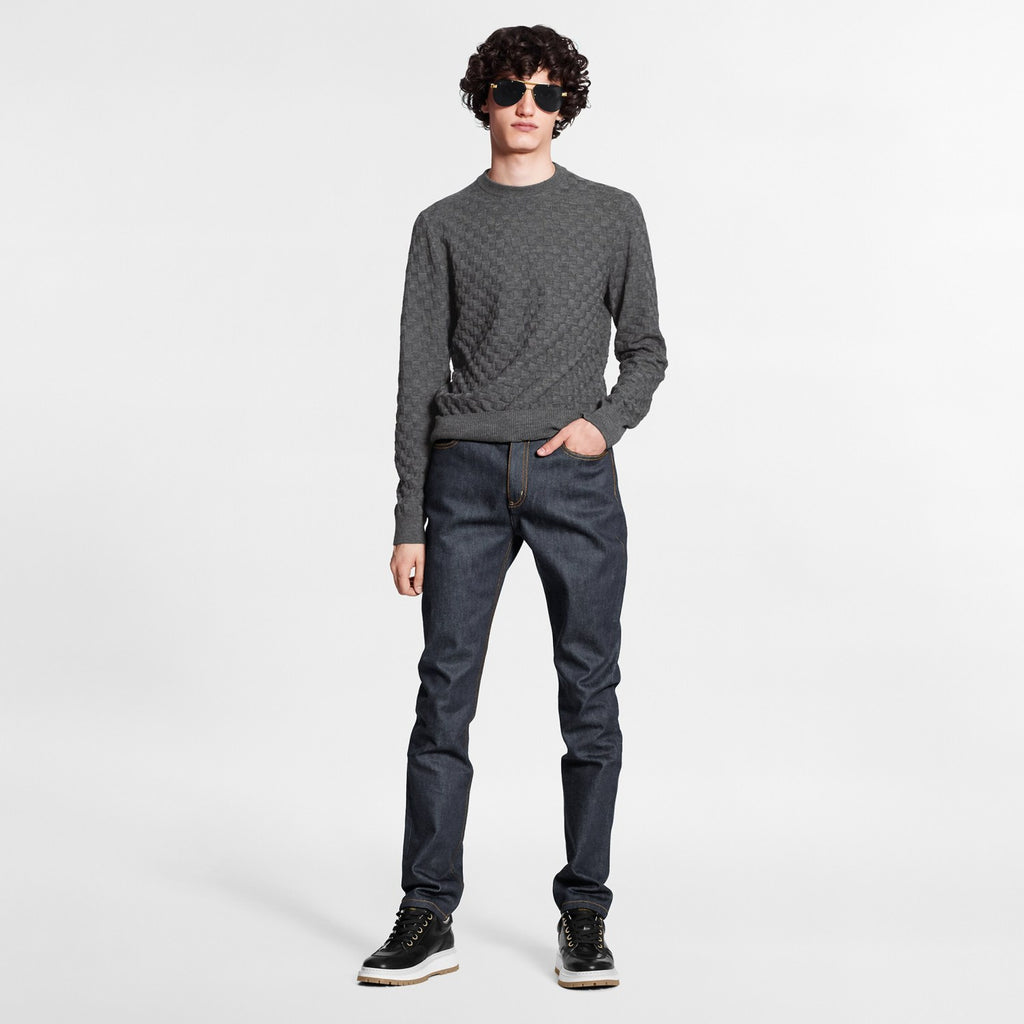 Men's Spring. Autumn And Winter Damier Signature Crew Neck Plaid Solid Color Long Sleeve Fitted Wool Sweater Ngvp #9311