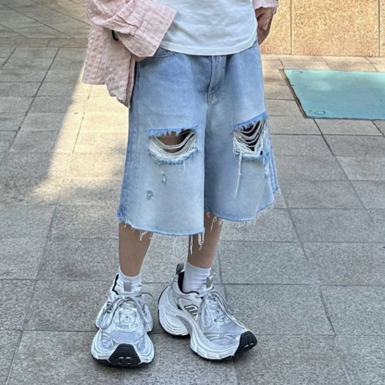 Vetements Men's And Women's Spring/summer Cotton Washed Distressed Denim Shorts With Zipper Loose Wide Leg Jeans Pants Ngvp #8521