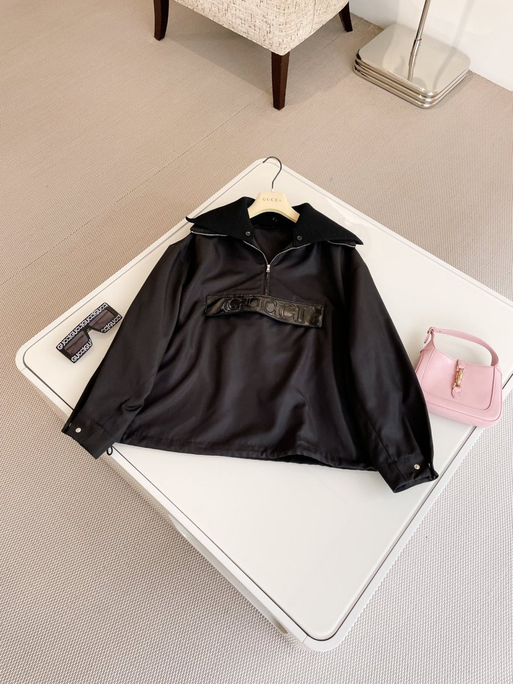 Women's Spring/Summer Solid Color Letter Logo Lapel Drop Shoulder Long Sleeve Half Zip Sweatshirt Jacket #72915