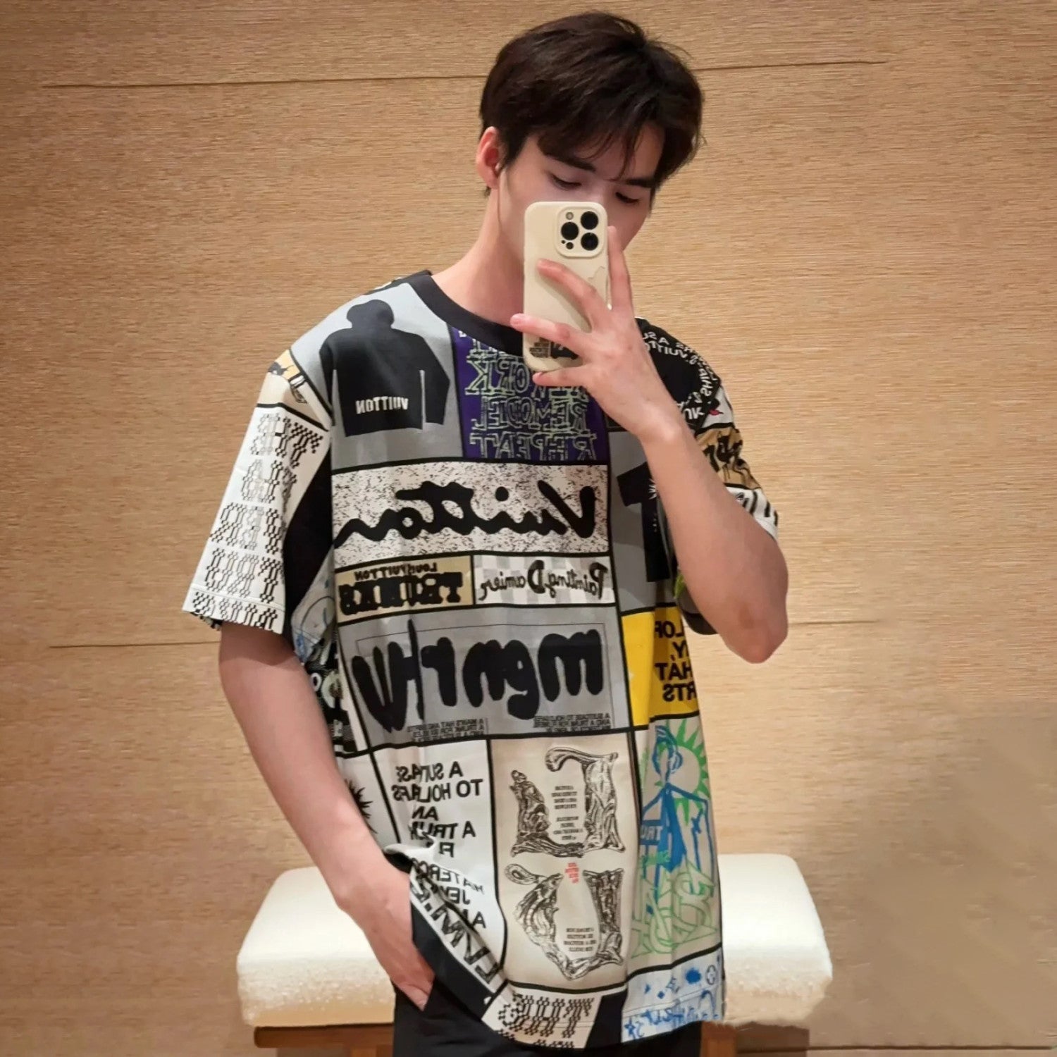 Men's Summer Multicolour Splicing Pattern Printed Cotton Round Neck Short Sleeve T-Shirt #97867