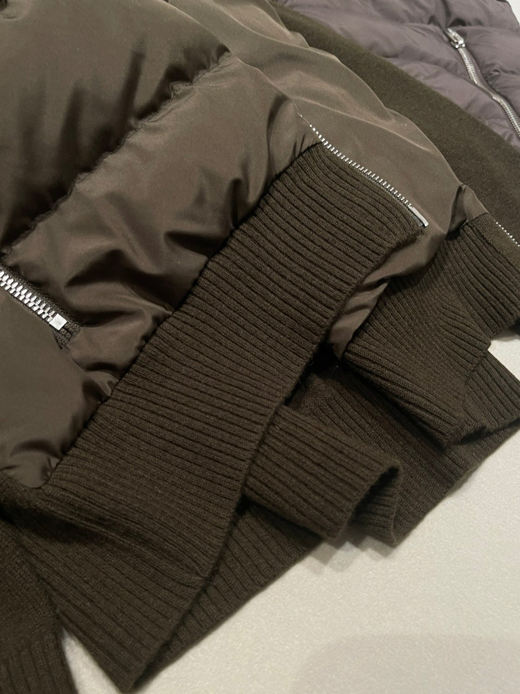 Cashmere Knitted Patchwork Goose Down Stand Collar Down Jacket #194161