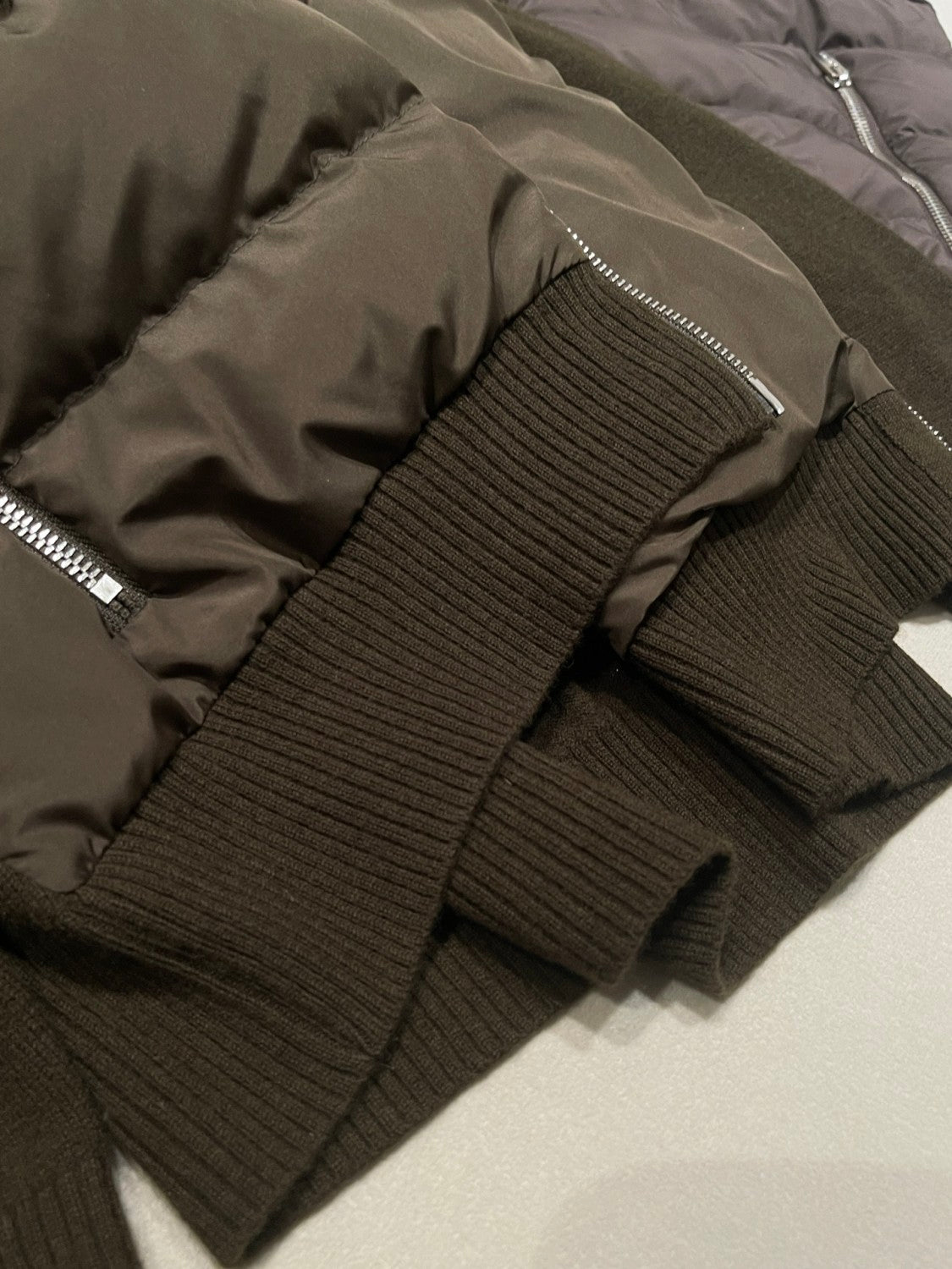 Cashmere Knitted Patchwork Goose Down Stand Collar Down Jacket #194161