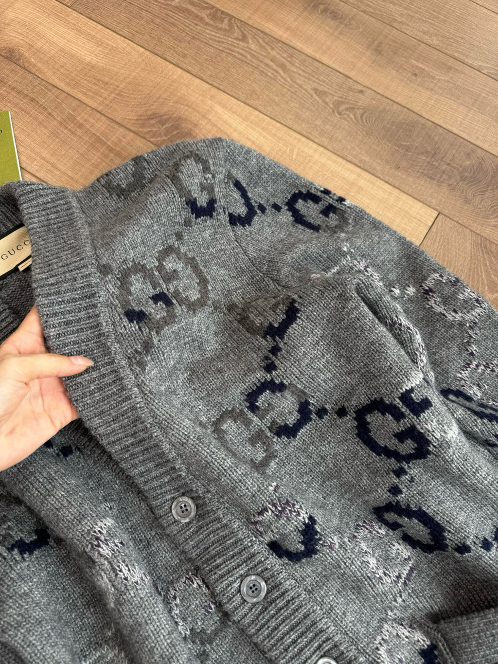 Men's And Women's Spring And Autumn Solid Color Logo Print Single-breasted V-neck Long Sleeve Cashmere Cardigan Jacket #78173