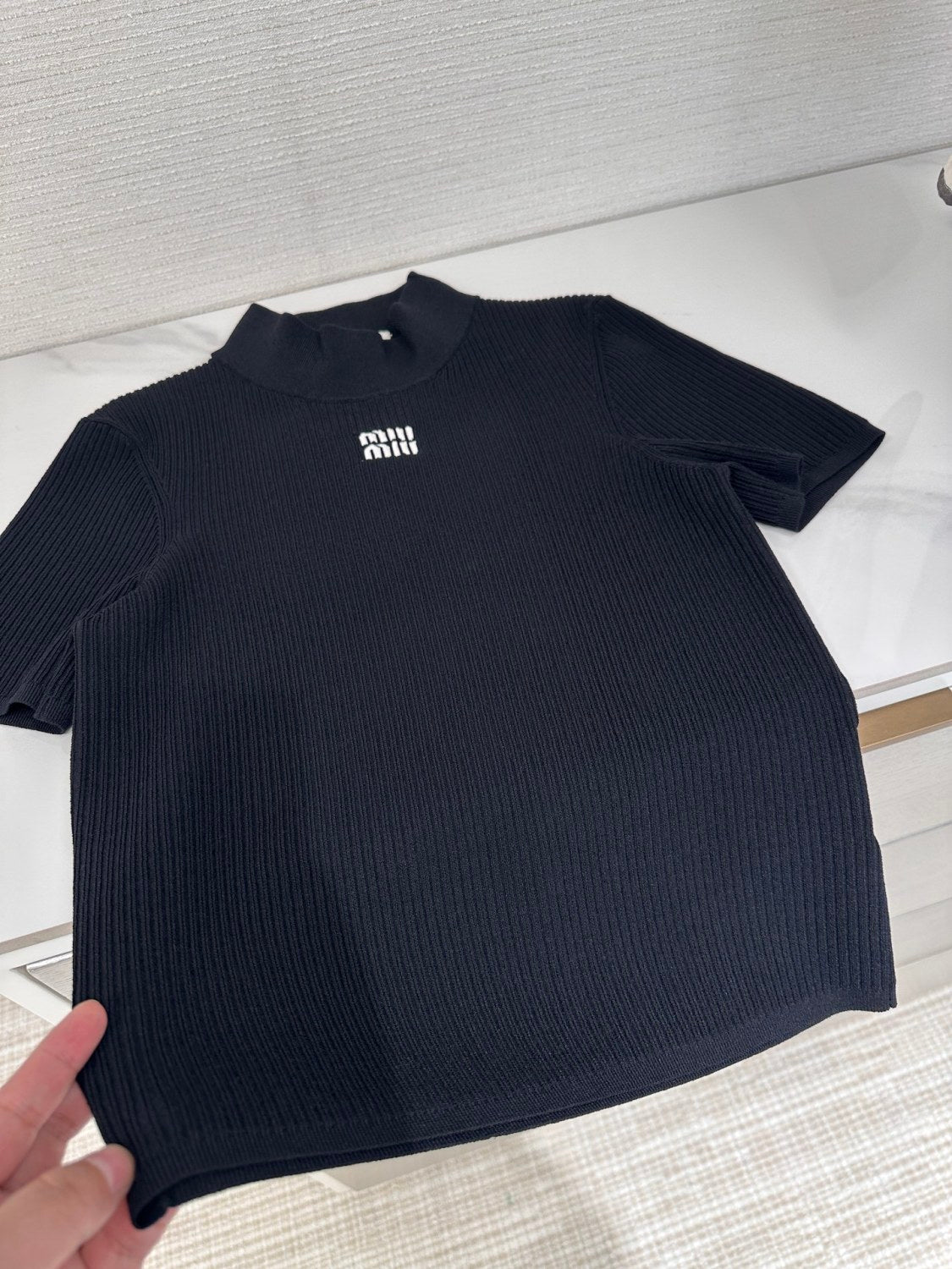 Women's Spring and Summer Slim Half Plunge Short Sleeve Round Neck Knit Sweater T-shirt #75453