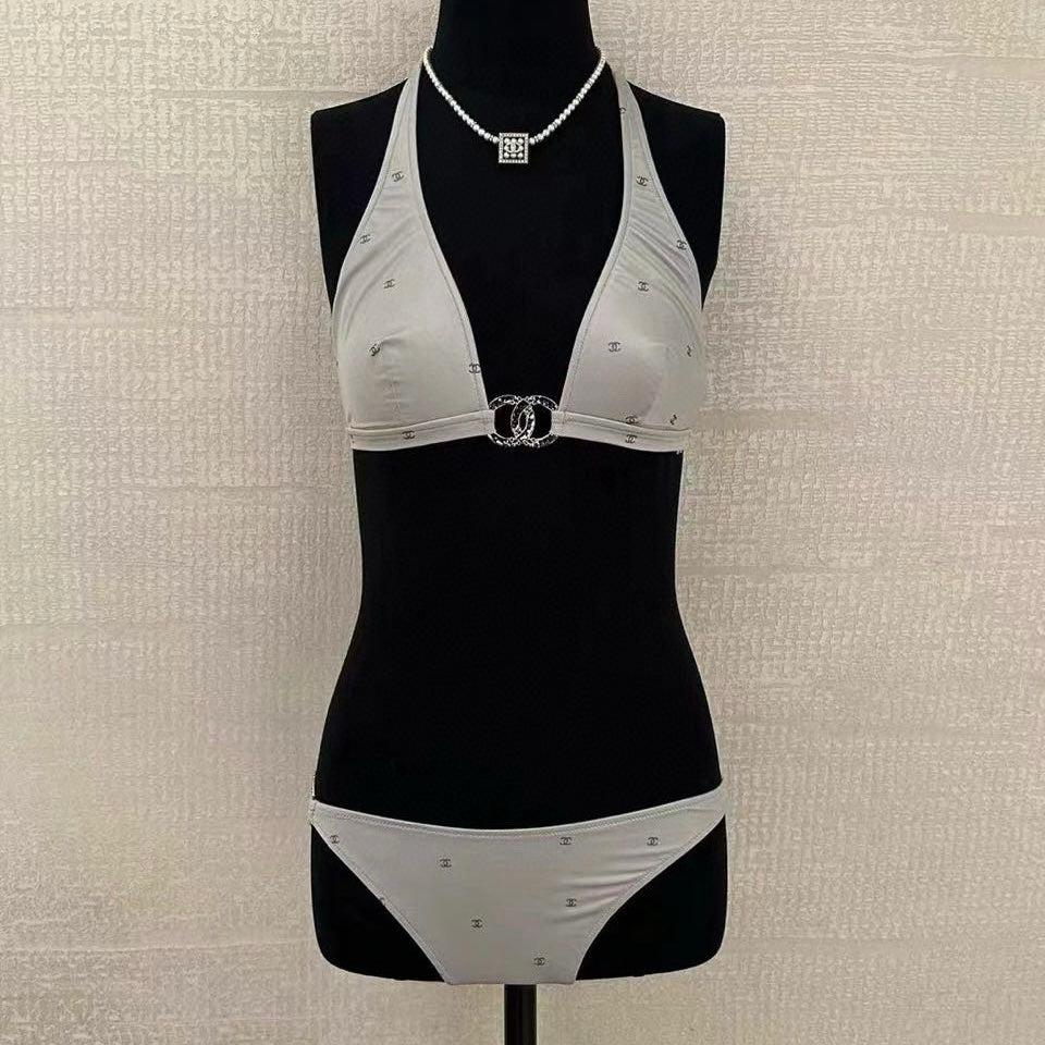 Women's Summer Solid Color Monogrammed Bikini Swimsuit Swim Trunks Set Suit #72534