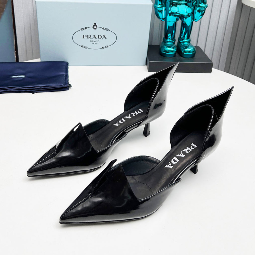 PR Two-tone Brushed Leather Pumps Fashionable And Luxurious Pointed-toe High Heels  Shoes With Elegant Heel Height Of 5.5 Cm #81395