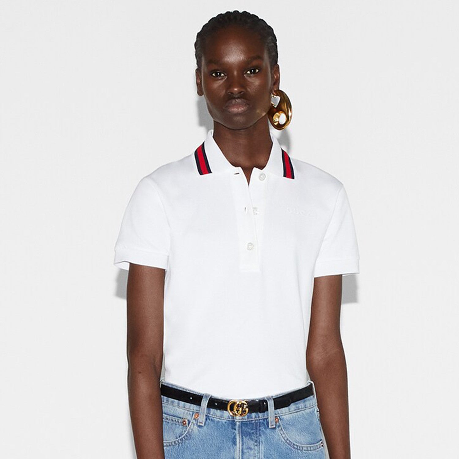 Women's Spring And Summer Fashion Casual Logo Embroidery Polo Shirt Cotton Top Striped Button Trend T-shirt #71373