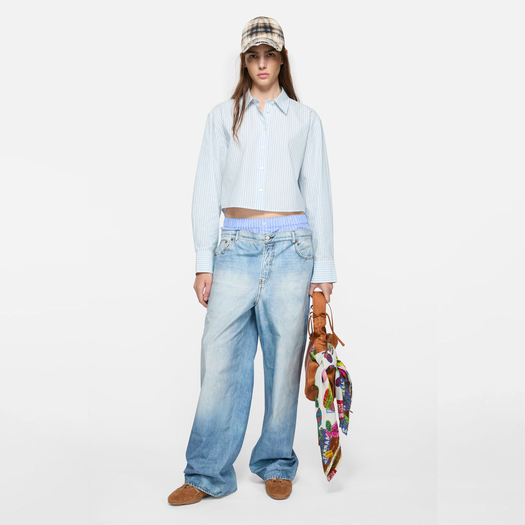 Women's Spring And Summer Double Pants Waist Vintage Old Washed High Waist Loose Cotton Wide Leg Straight Pants Ngvp #1895