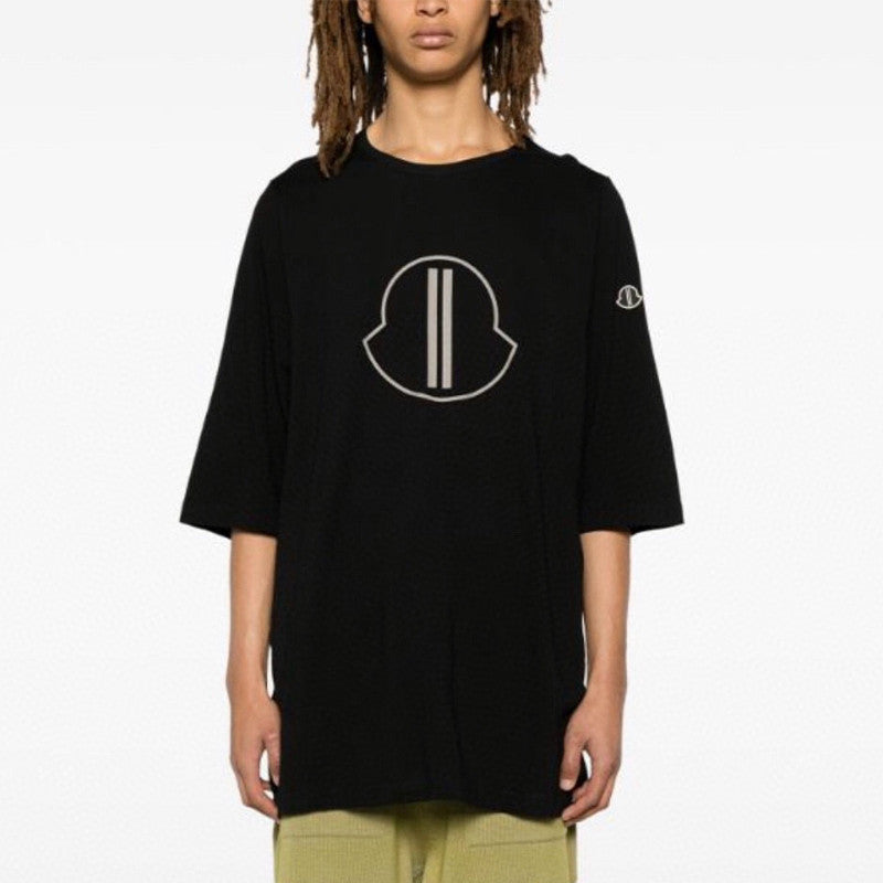 x Rick Owens Men's Summer Black Logo Print Loose Round Neck Short Sleeve T-Shirt #98317