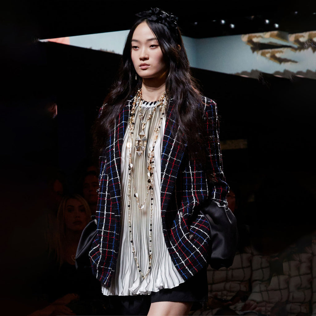 Women's Spring And Autumn Plaid Cotton Tweed Lapel Casual Fashion Long Sleeve Slim Tweed Jacket Ngvp #9127