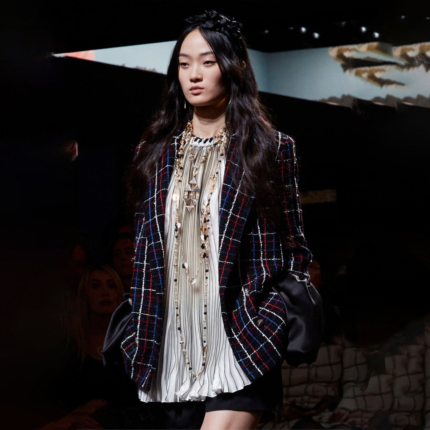 Women's Spring And Autumn Plaid Cotton Tweed Lapel Casual Fashion Long Sleeve Slim Tweed Jacket Ngvp #9127