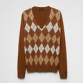 Men's Spring And Fall Brown Diamond Applique V-neck Knitted Wool Casual Long Sleeved Sweater #73612