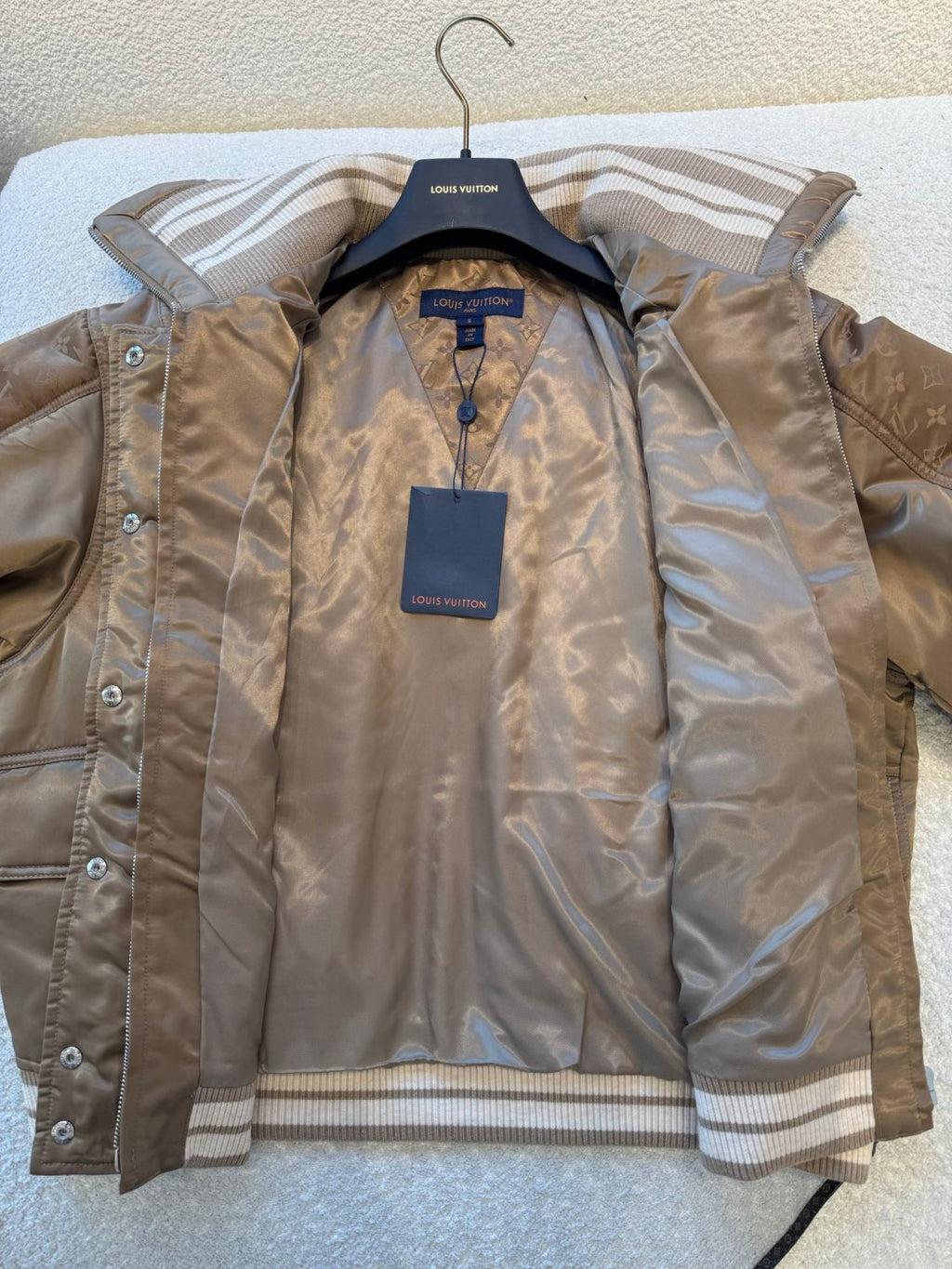 Satin Material Lapel Classic Monogram Aged Pattern Pilot Jacket #194241