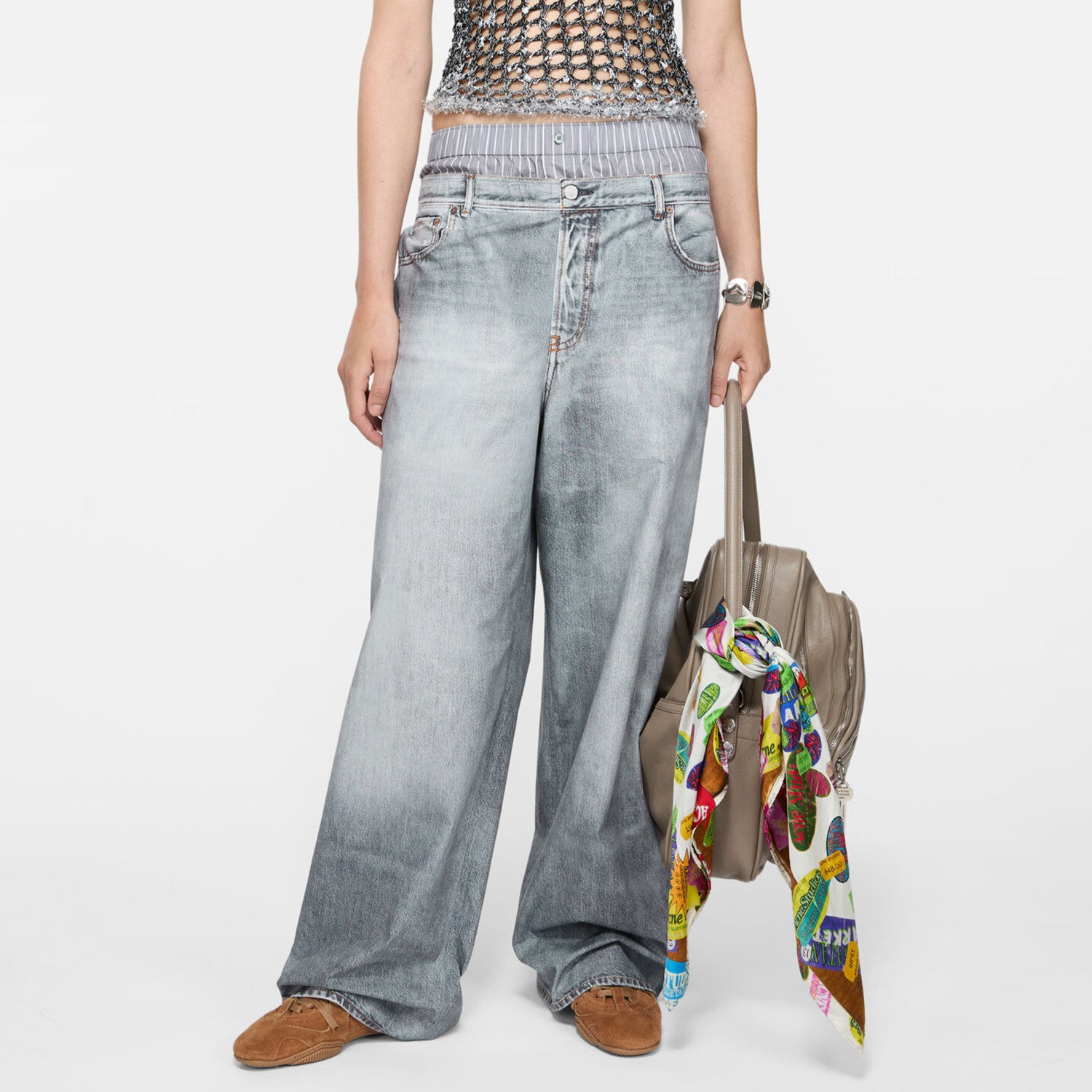 Women's Spring And Summer Double Pants Waist Vintage Old Washed High Waist Loose Cotton Wide Leg Straight Pants Ngvp #1895