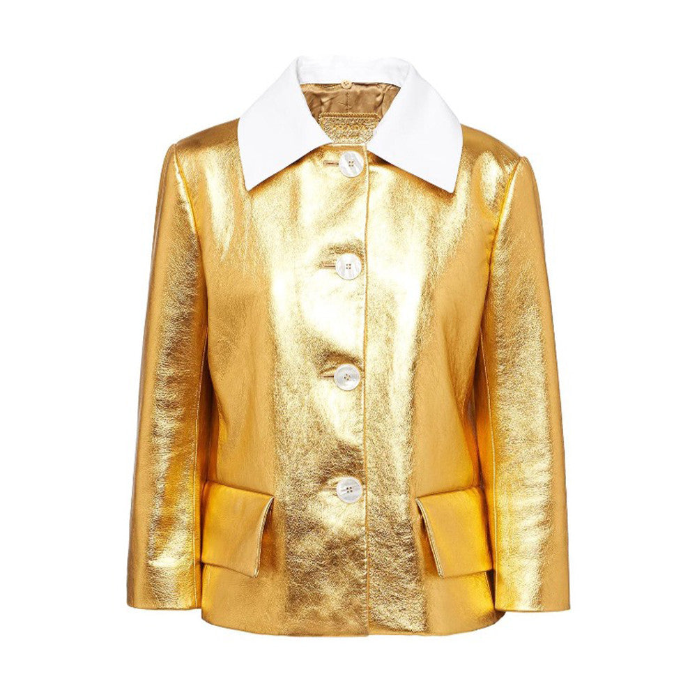 Women's Winter Solid Color Lapel Colorblocking Collar Edge Shiny Short Sheepskin Jacket Casual Half Skirt Ngvp #8149