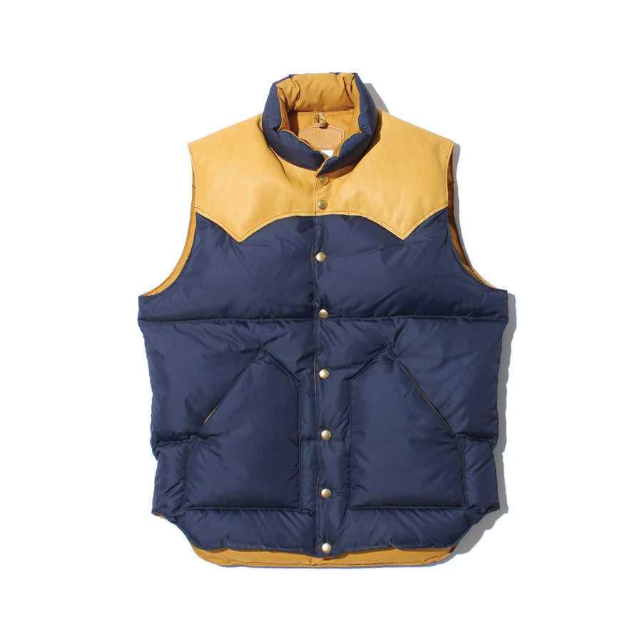 Rocky Mountain Featherbed Men's Fall/Winter Patchwork Leather Stand-Up Collar Single-Button Vest Solid Color Sleeveless Down Vest Ngvp #2513