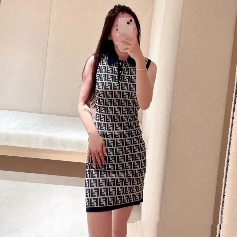 Women's Summer Blue Letter Printed Cotton Sleeveless Dresses #73433