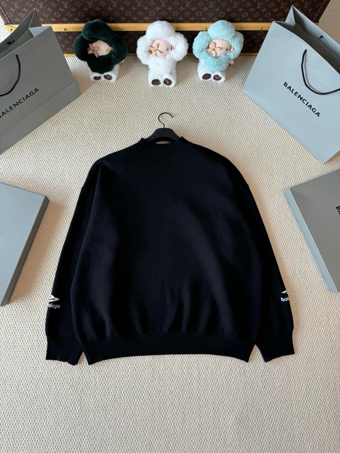 Men's Spring and Autumn Solid Color Logo Printed Round Neck Pullover Regular Fit Long Sleeve Sweater #74275