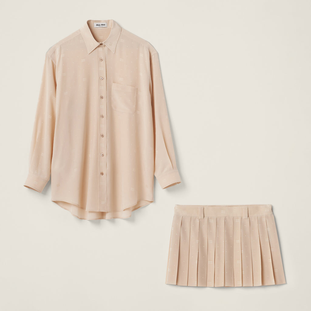 Women's Spring/Summer Dark Logo Khaki Single Breasted Long Sleeve Shirt Pleated Short Skirt Set Suit #72378