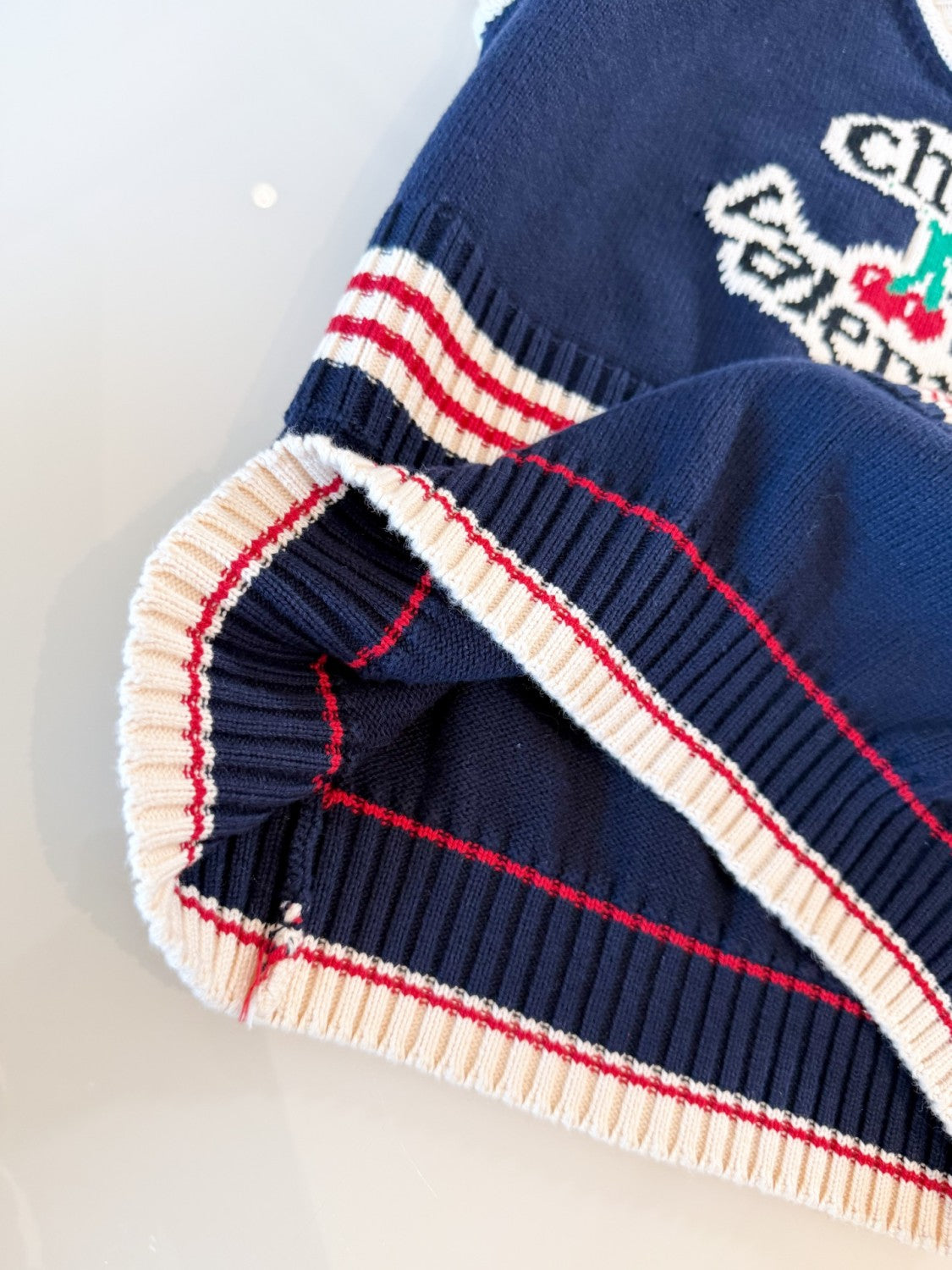 Women's Summer V-Neck College Style Cherry Embroidery Cotton Knit Sleeveless Solid Color Straight Tank Top Vest Ngvp #1959