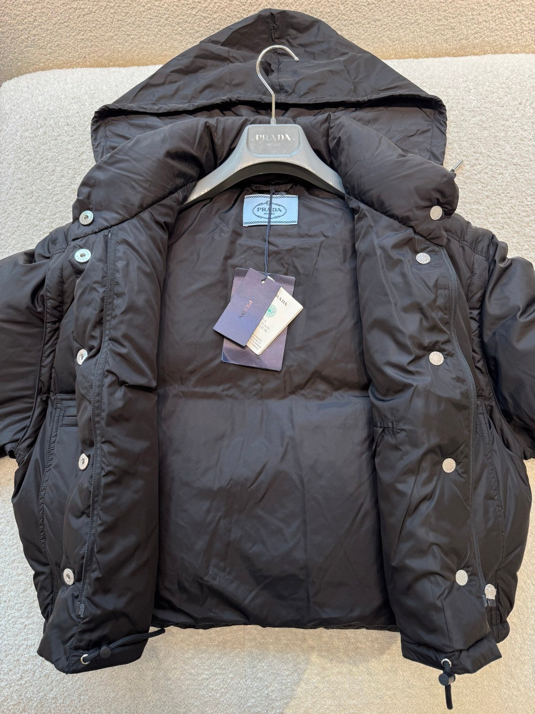 Puffer Jacket Black Women's recycled nylon fabric Triangular logo Detachable sleeves Down jacket Insulated vest  #194193