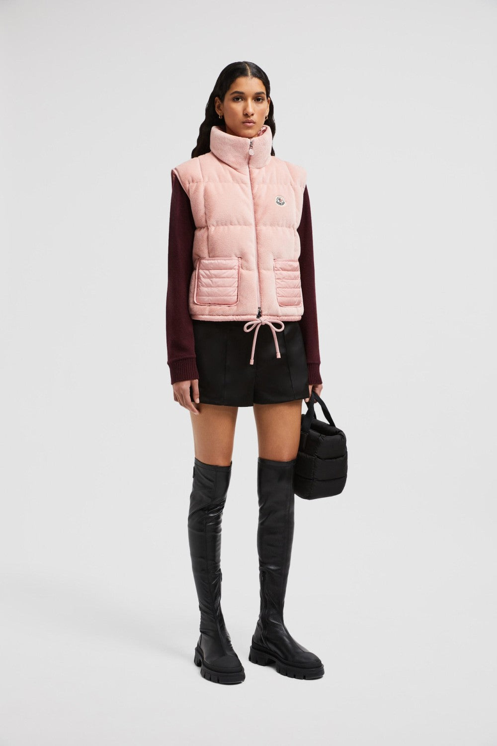 Women's Autumn and Winter Solid Color Embroidery Logo Zipper Drawstring Hem Puffer Down Vest Jacket #73235