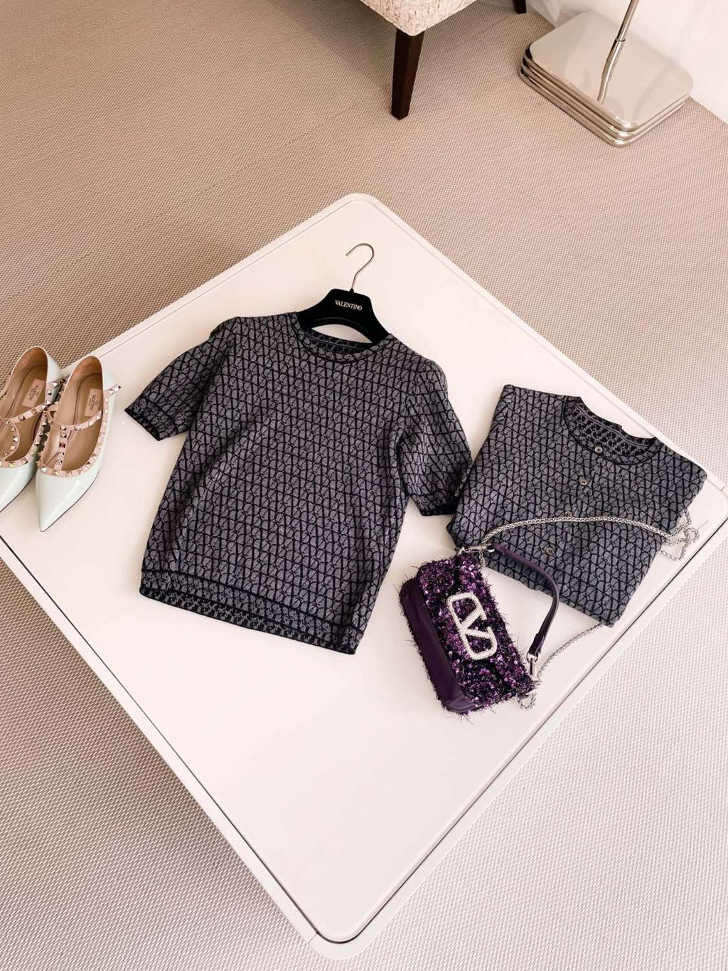 Women's Summer Logo Jacquard Embroidery Round Neck Knit Short Sleeve T-Shirt #73387