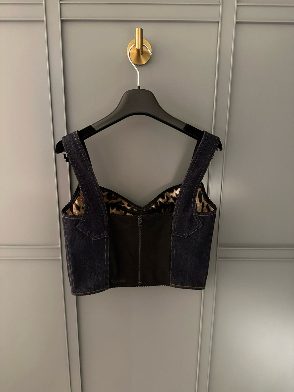 Women's Solid Colour Vest Washed Denim Bra Style Suspender Jacket Lined Leopard Printed #76862