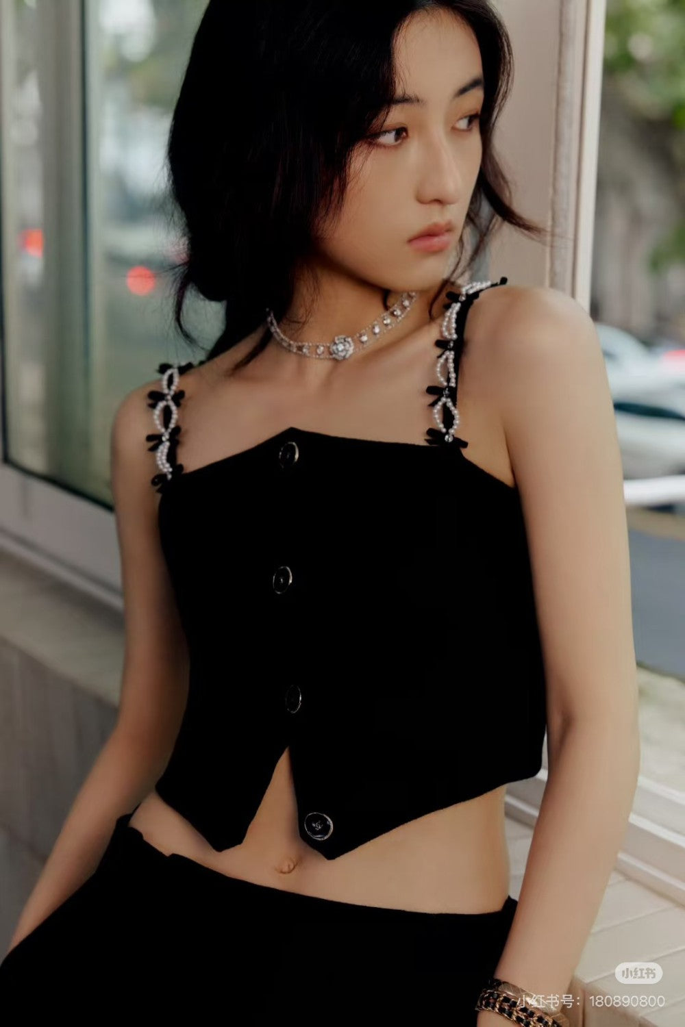 Women's Spring/Summer High-Street Single-Button Sleeveless Knit Embroidered Cropped Tank Top Vest Ngvp #2333