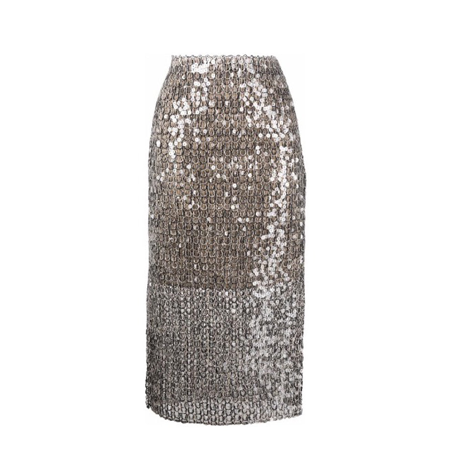 Women's Spring Summer Autumn Silver Sequins Mid-Length High Waist Fit Casual Half Skirt Ngvp #8952