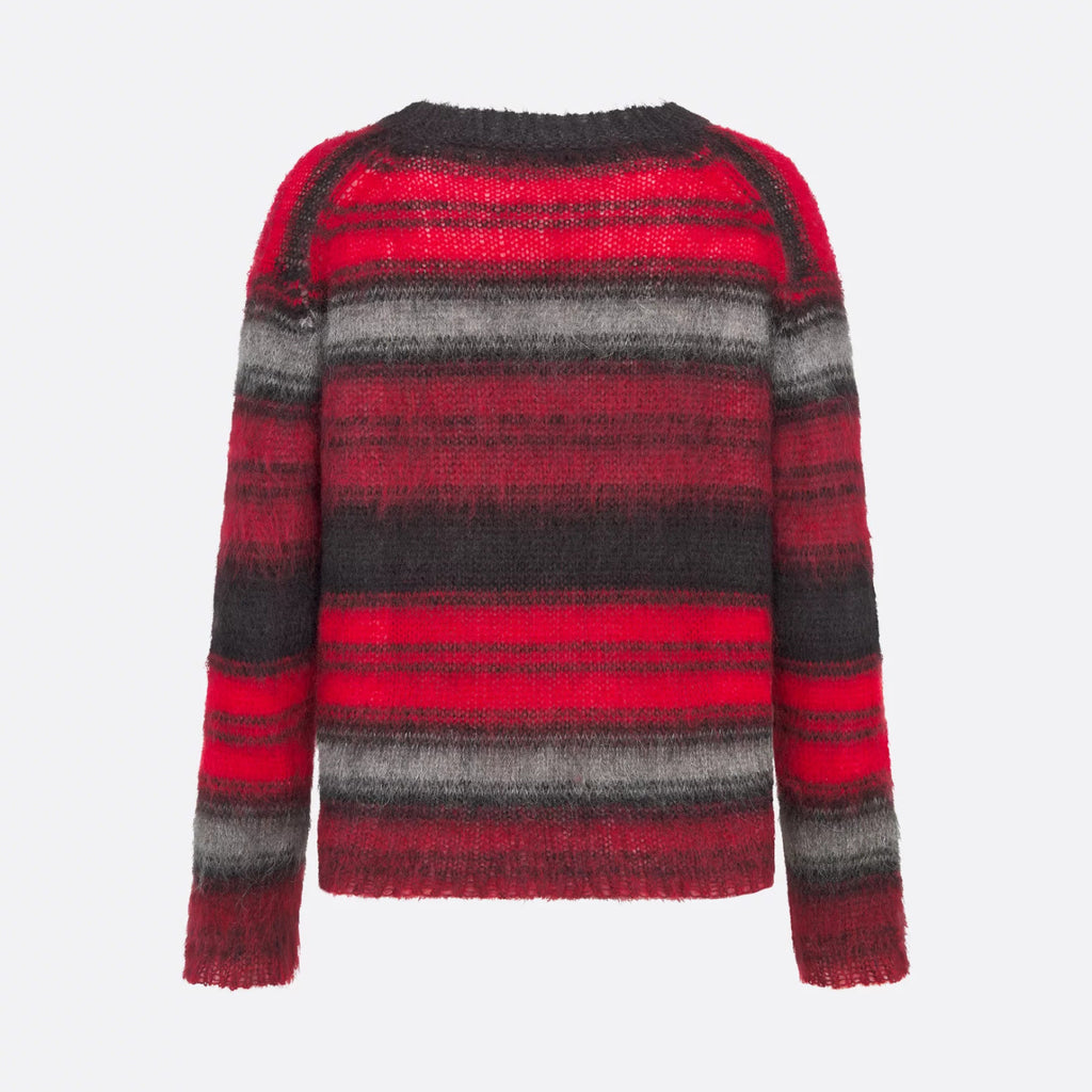 Women's Spring and Autumn Black and Red Color Block Mohair Striped Sweater #74583