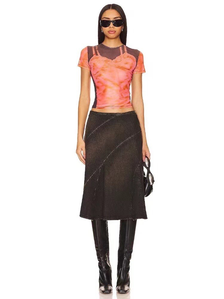 Miaou Women's Summer Graphic Printed Fitted Round Neck Short Sleeve T-Shirt Ngvp #9172